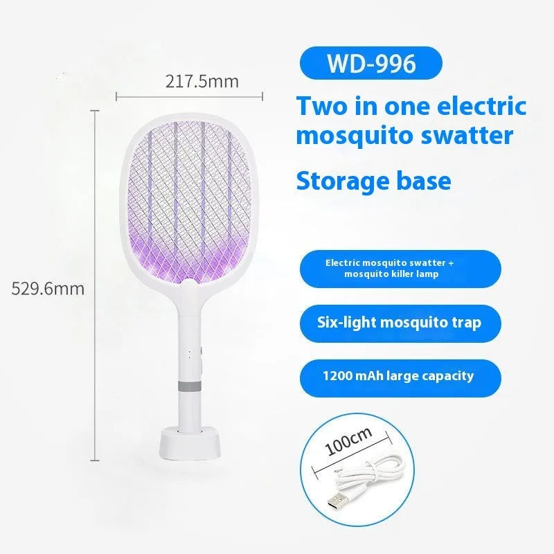 Purple and blue rechargeable electric mosquito swatters for indoor use.