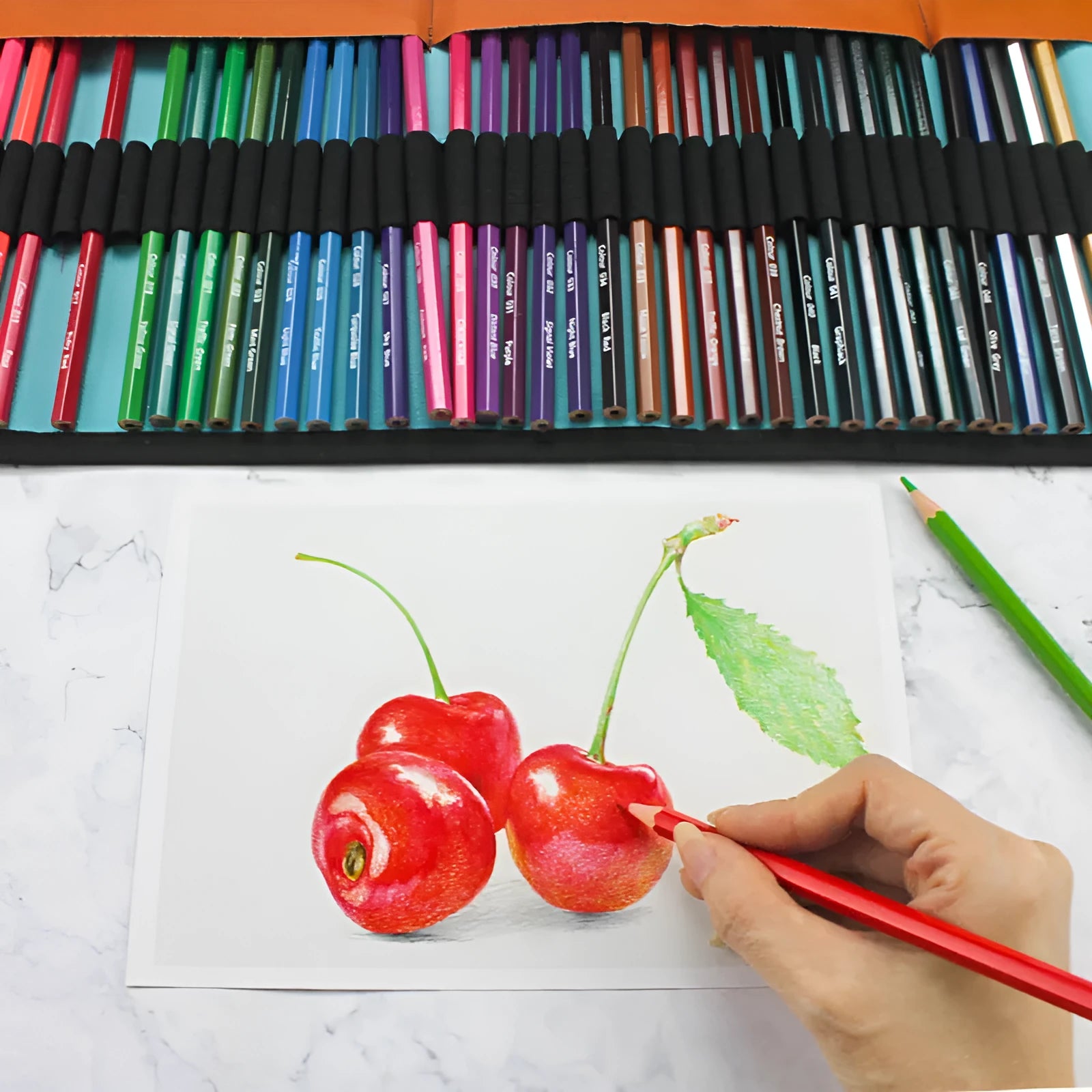 Set of fifty wooden coloured pencils for oily painting in pencil case with Grade 1 basswood barrels