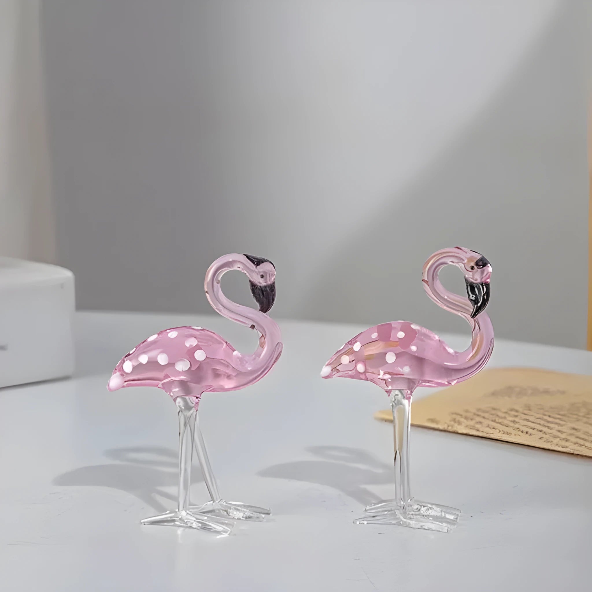 Pink crystal flamingo decorative craft with dots for table display