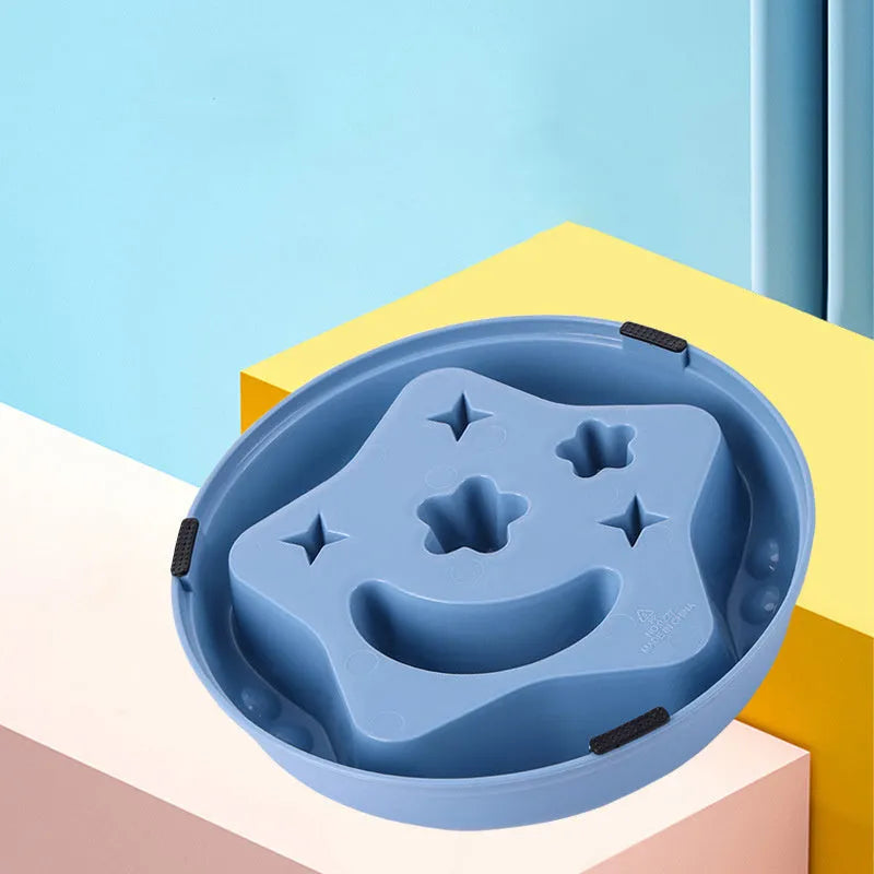 Moon Star Wings slow feed dog bowl with interior ridges and non-slip base in assorted colours.