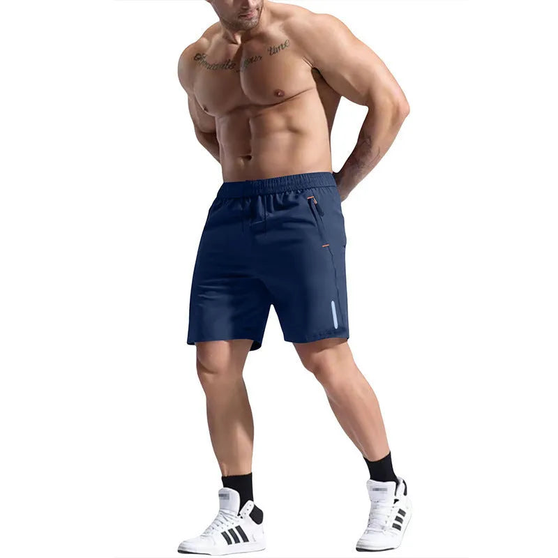 Men's grey bamboo fibre elastic waist sports shorts with a drawstring on a plain background