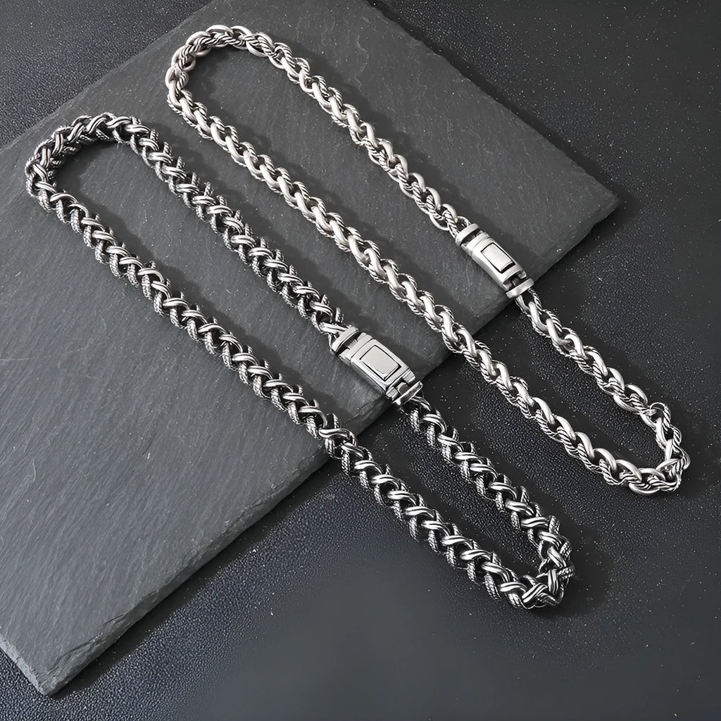 Men's titanium steel keel chain necklace with large hemp flowers chain in antique silver colour