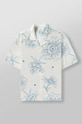 Men's loose fit floral print short sleeve top in polyester fabric shown in beige colour