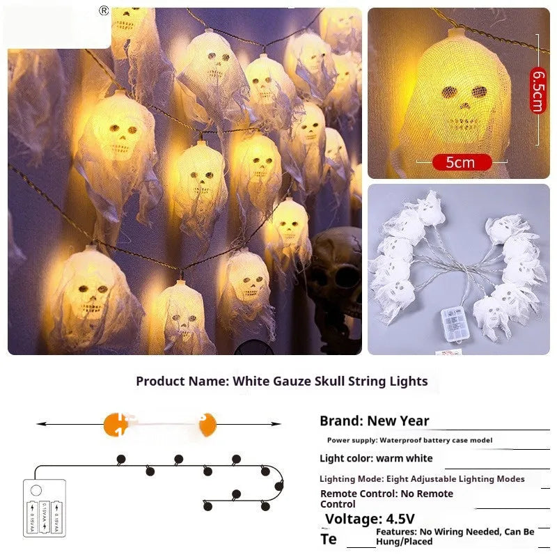 Halloween battery-operated LED string lights in coloured or warm white options for wall decoration