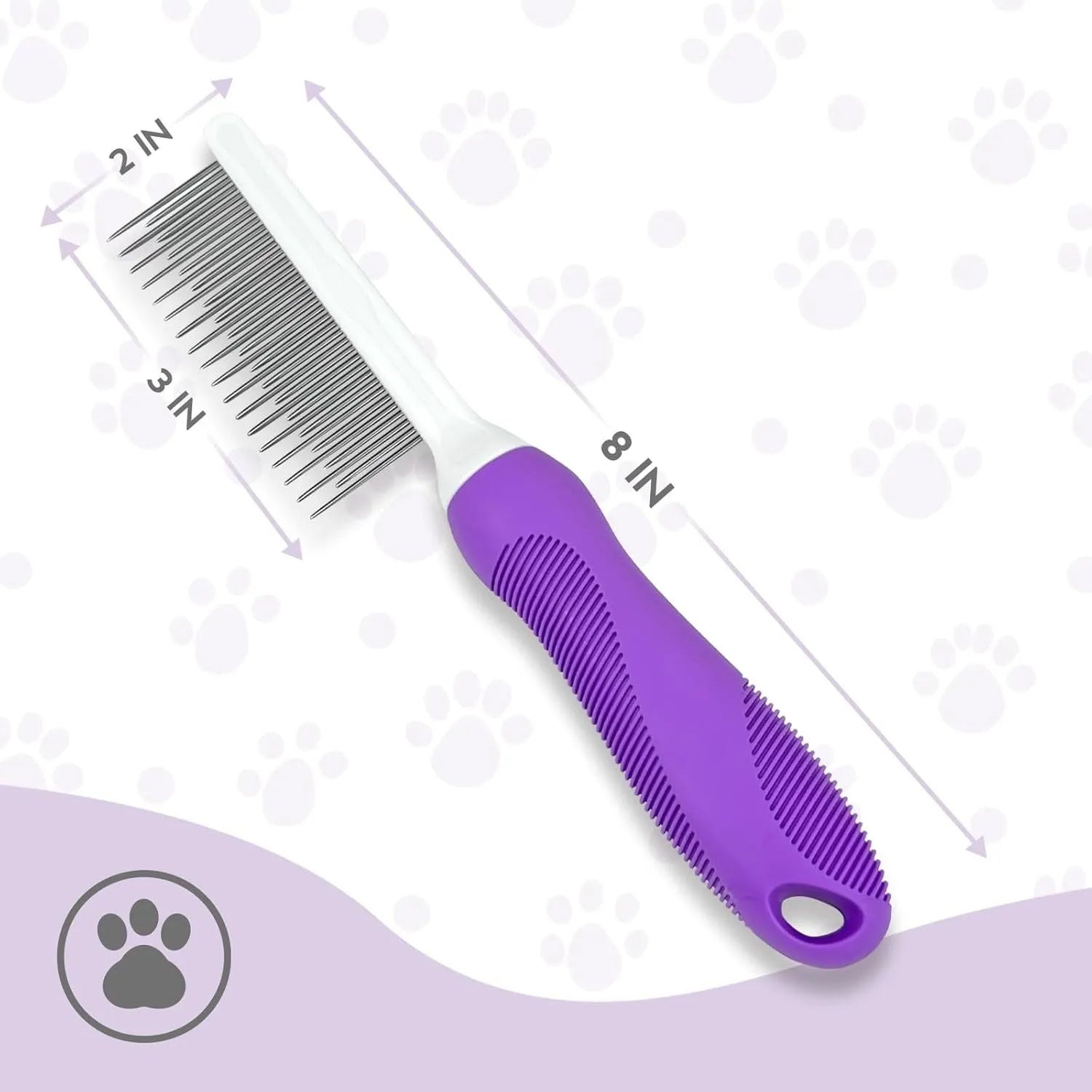 Purple pet grooming comb with stainless steel teeth for detangling dog and cat hair
