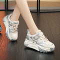 Leather sports casual shoes with thick rubber soles and wedge heel in four colour options