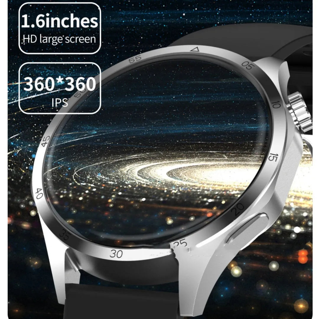 Black Bluetooth smartwatch with TFT screen, shown with both silicone and Milanese mesh strap options.