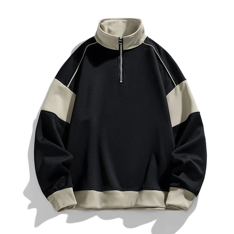 Men's corduroy hooded sweater with drop shoulder design and loose lapels in beige colour