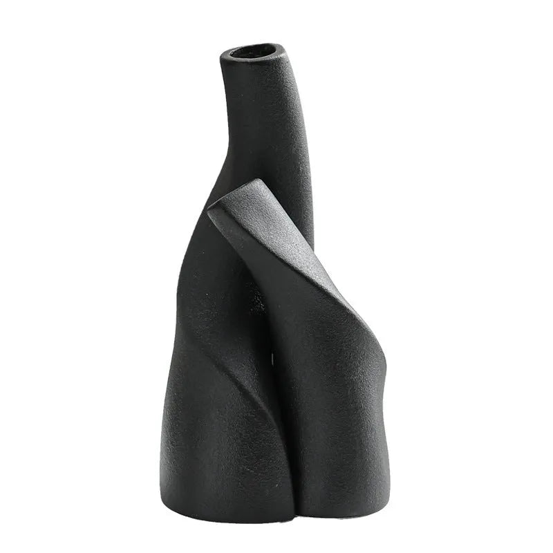 Ceramic shaped double vase in cream colour for Nordic home decoration on shelf