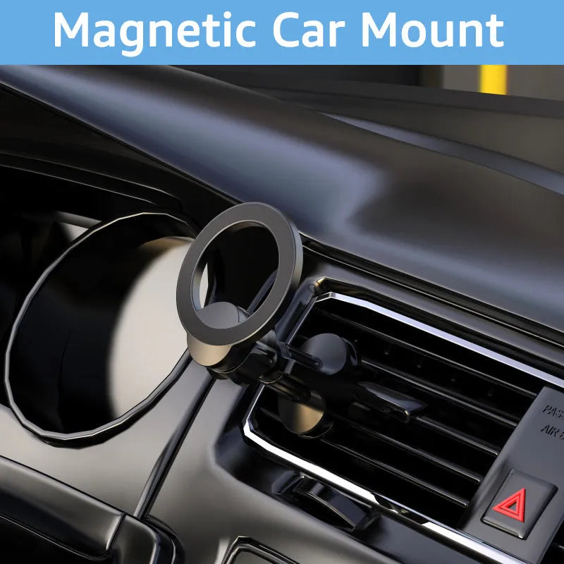 Black magnetic car air vent phone holder with O-ring bracket design for mobile devices