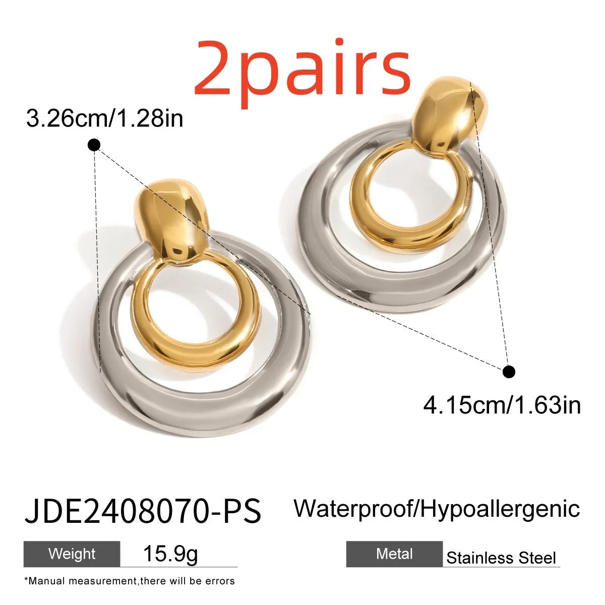Golden round titanium steel hollow stud earrings with double layer construction and hypoallergenic properties