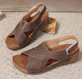 Roman platform sandals with skirt detail and adjustable Velcro strap in earthy colour options
