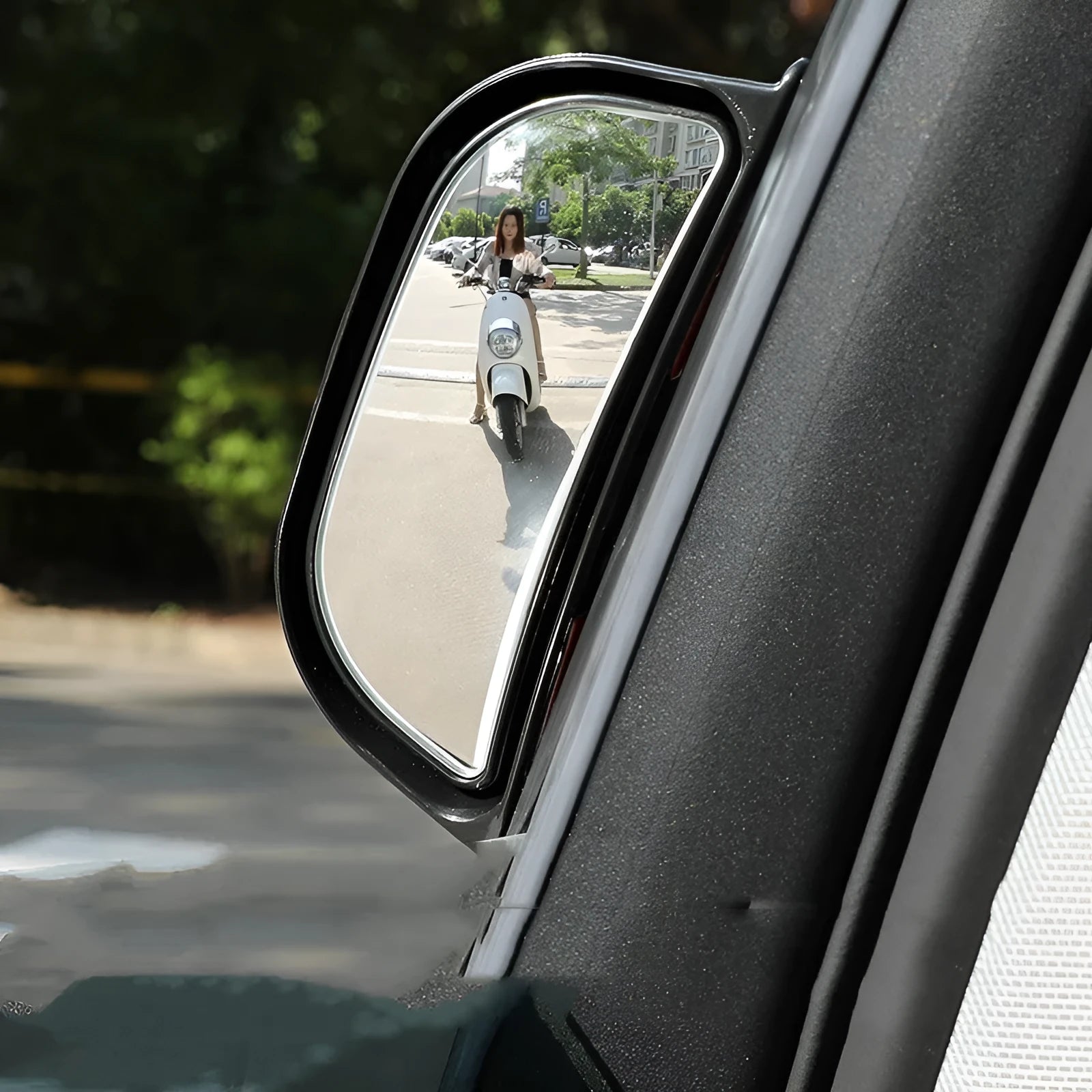 Black and white universal wide-angle car rearview mirror with dimensions 126mm by 48mm.