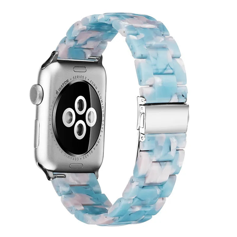 Slim resin watch strap for Apple Watch in Army Green colour with buckle closure