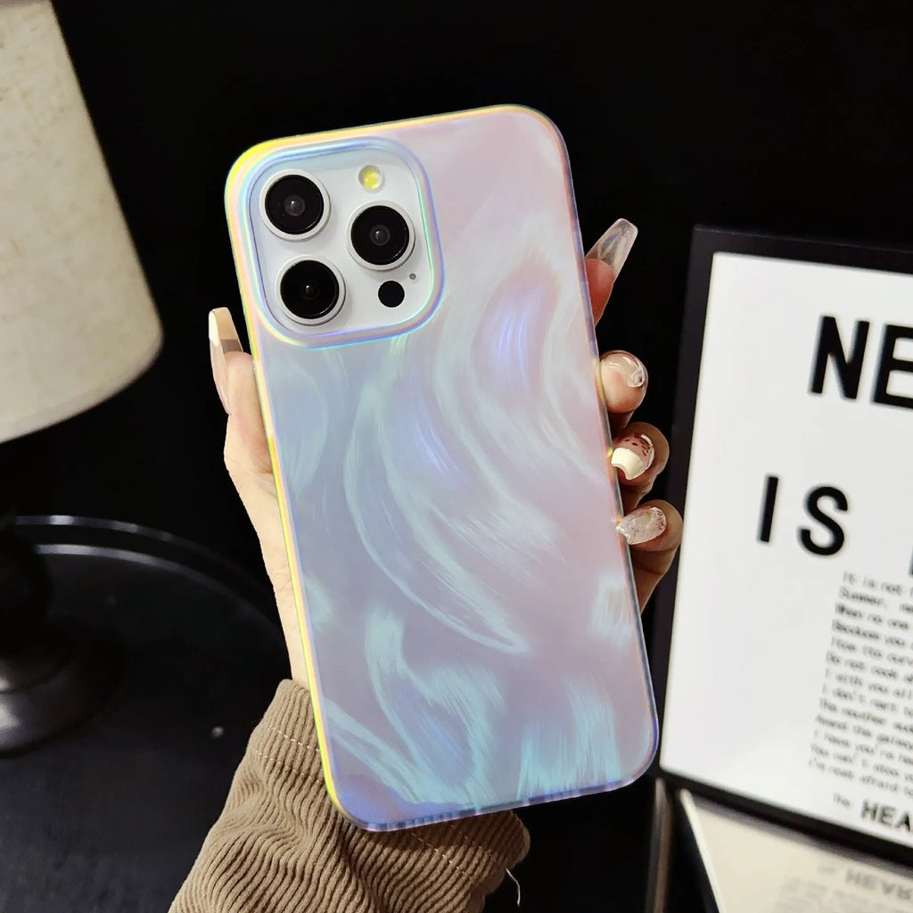 Frosted double-layer drop-resistant protective cover for iPhone 11-16 with colour-changing feather pattern and matte finish