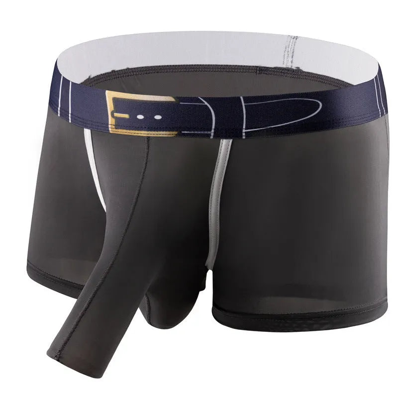 Men's ice silk boxer shorts in a solid colour on a mid-waist mannequin, showing the lightweight fabric and standard cut.