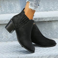 Women's black slip-on ankle boots with pointed toe and thick square heel for autumn winter wear