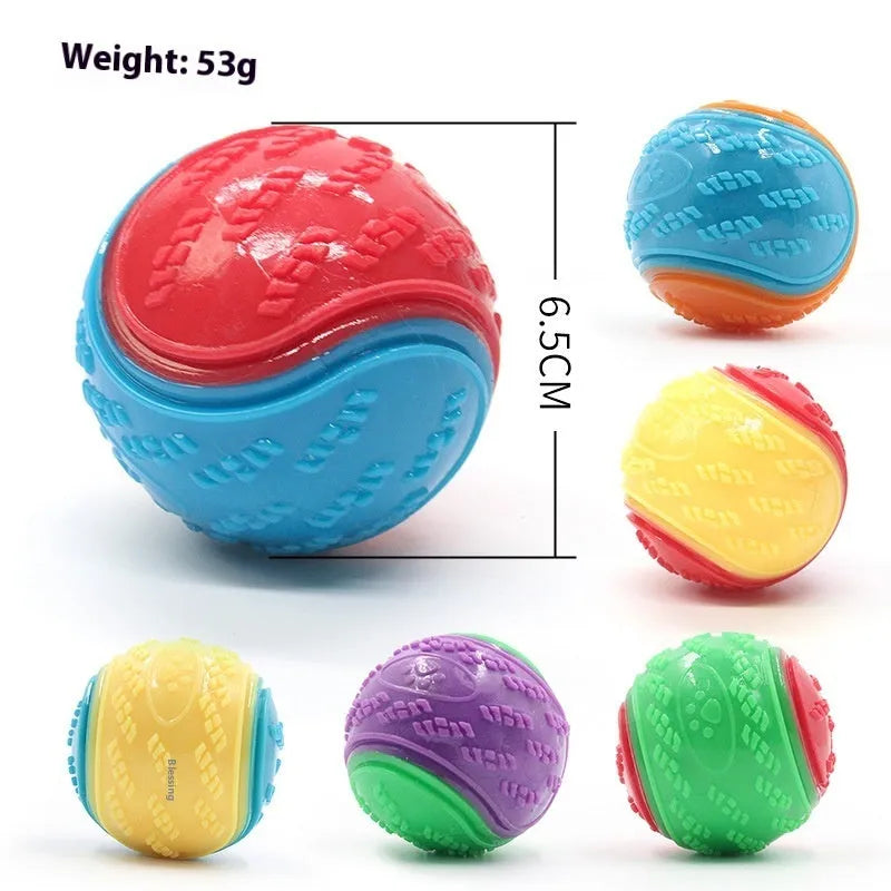 TPR rubber dog training ball in luminous colours with 6.5cm diameter for dental care