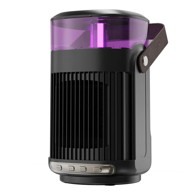 Black portable heater with humidifier, compact design with front control panel