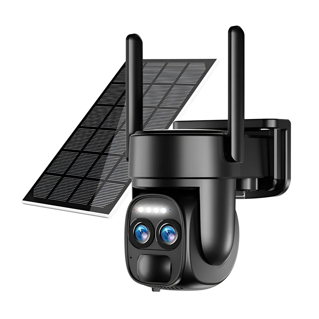 Solar-powered outdoor security camera with 8x zoom lens for home surveillance