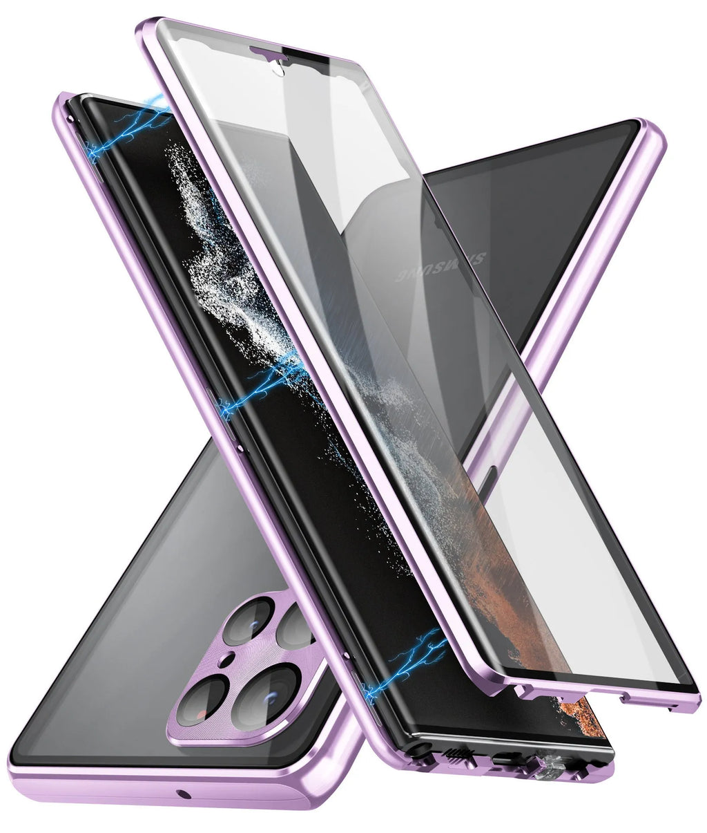 Peep-proof magnetic mirror phone case in multiple colours for Samsung S24 Ultra and S23 Ultra.