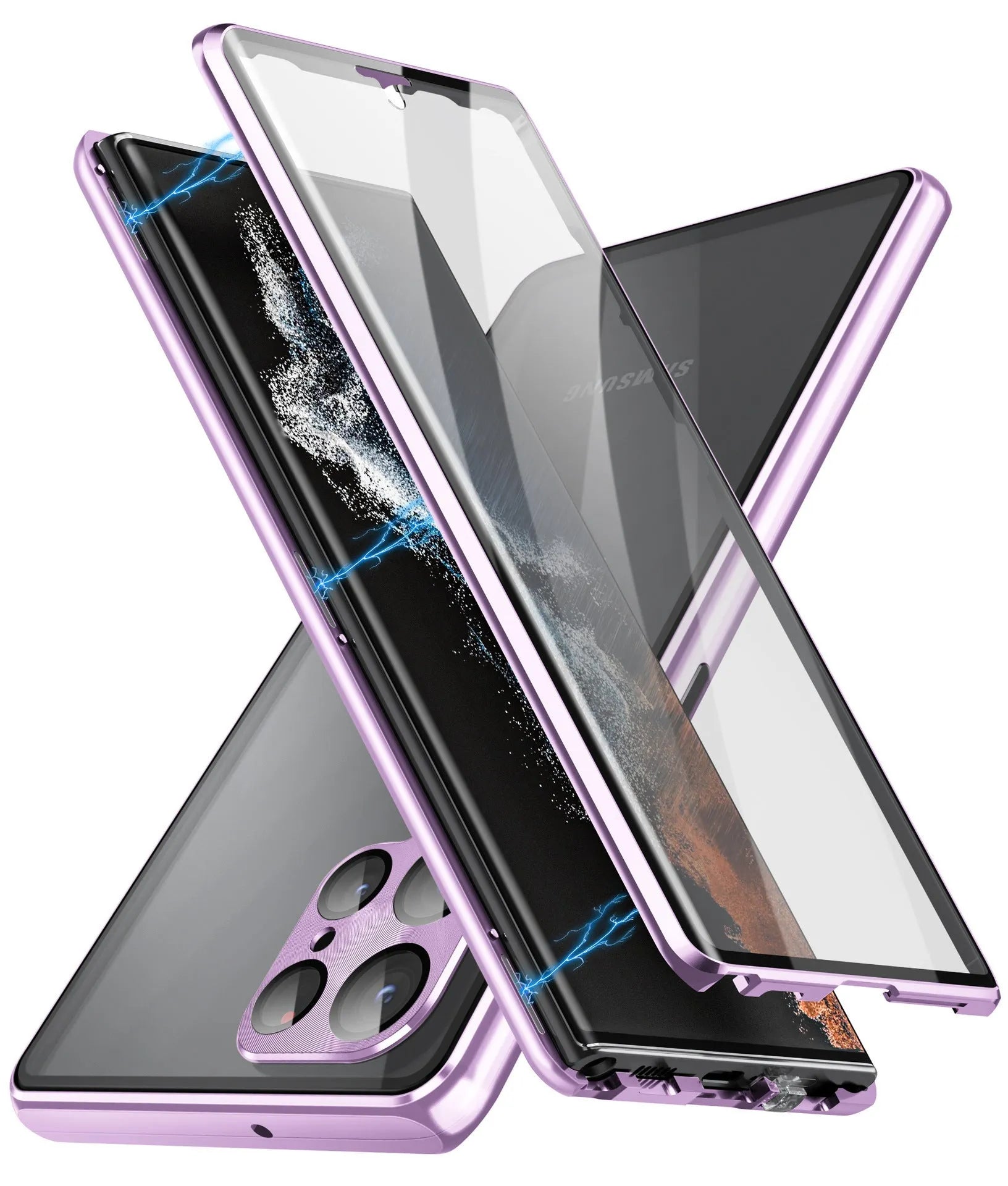 Peep-proof magnetic mirror phone case in multiple colours for Samsung S24 Ultra and S23 Ultra.