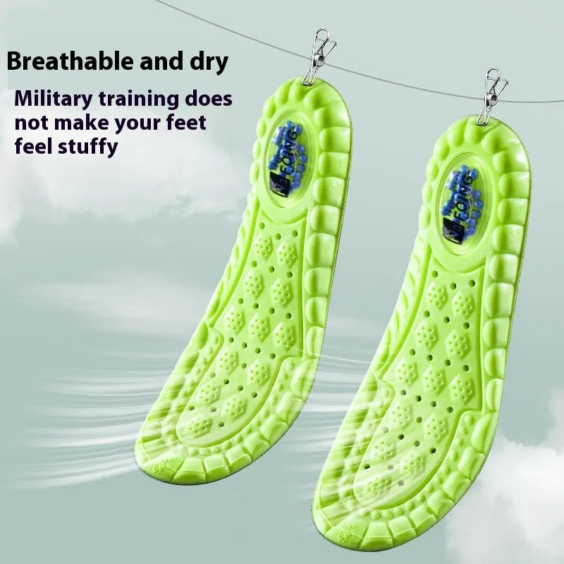 Green PU air cushion sports insoles with shock absorption and argy wormwood