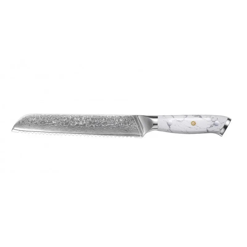 Damascus pattern VG10 steel combined chef's knife with 21cm blade on wooden surface