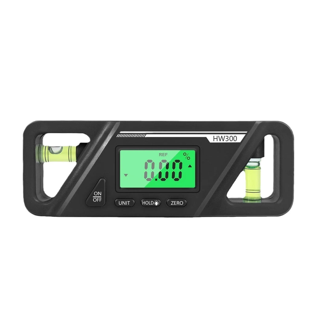 HW300 series digital magnetic inclinometer level meter showing angle display on metal surface