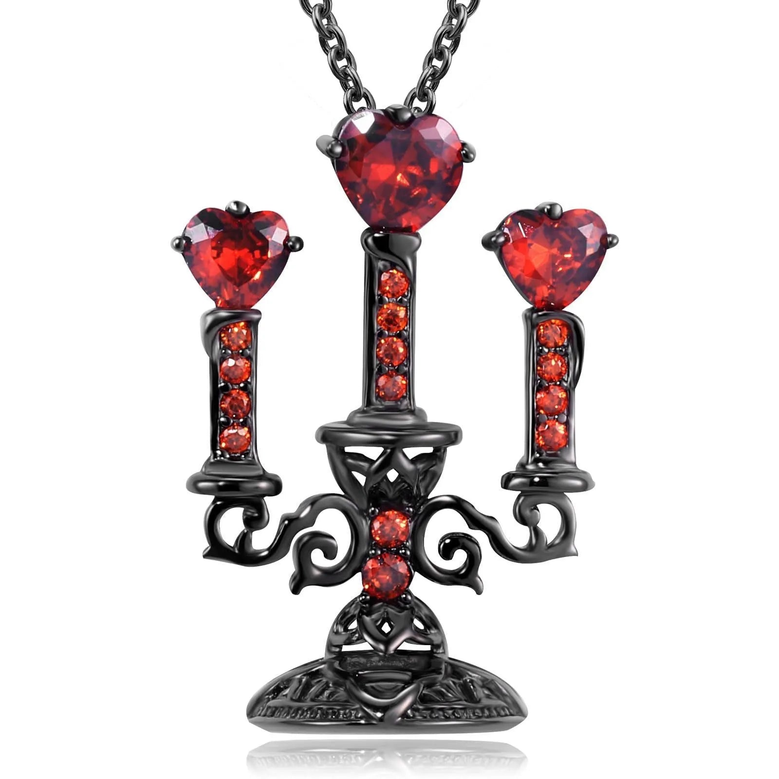 Zinc alloy gothic necklace with hollow candlestick pendant and cross chain in retro colour.