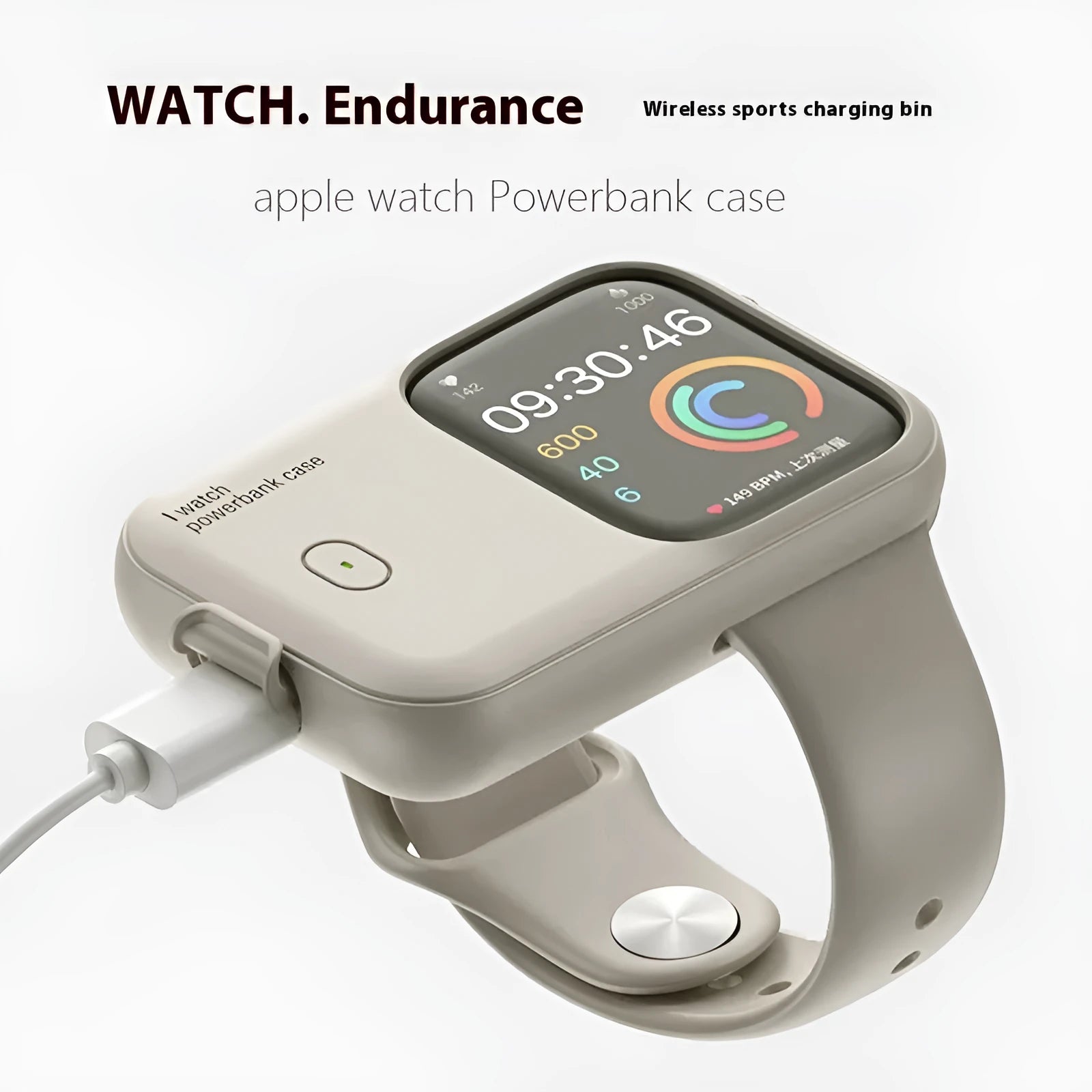 Apple Watch portable charging case with silicone protective cover in midnight blue colour