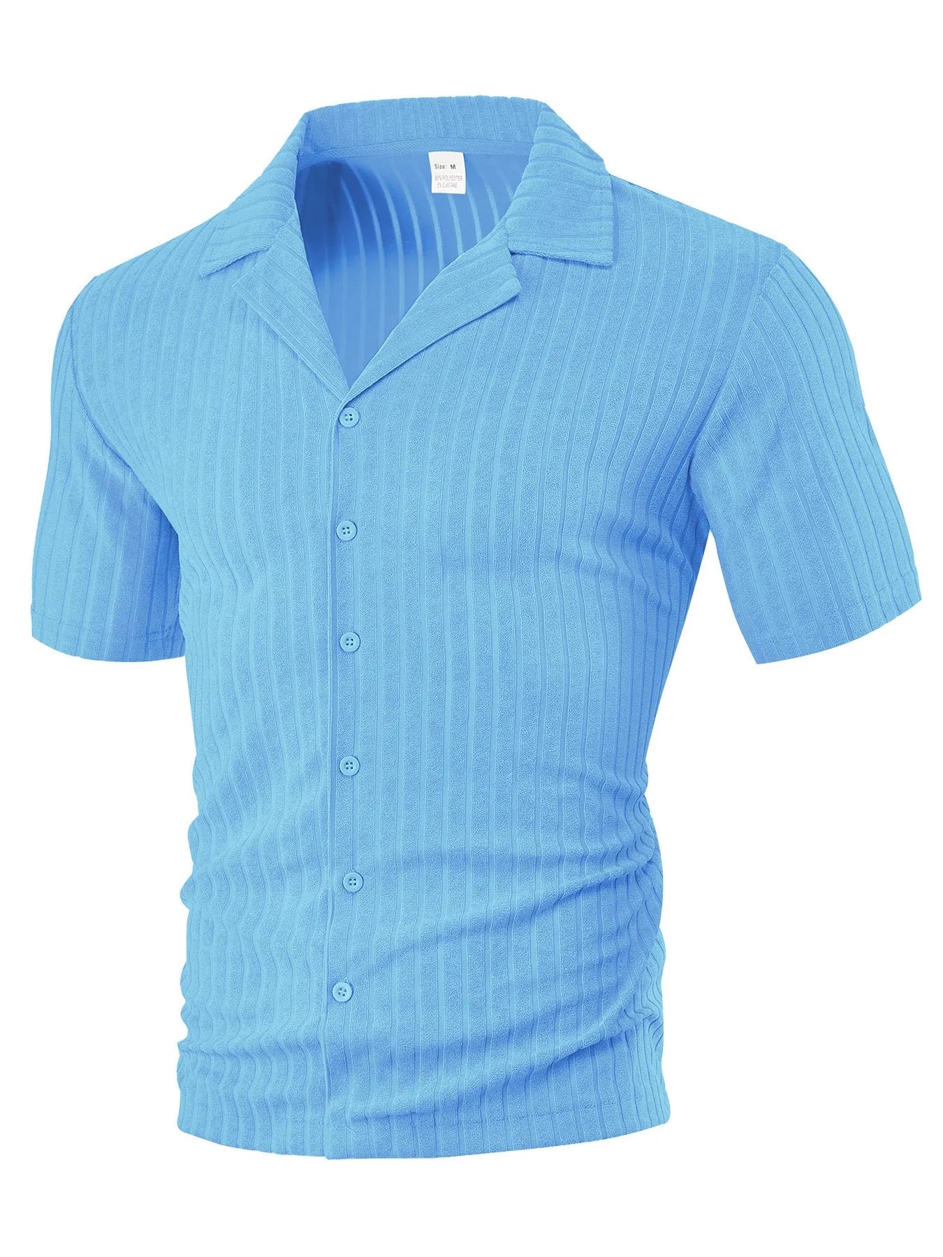 Men's loose casual cardigan short sleeve lapel top in polyester fabric 30 count available in six colours
