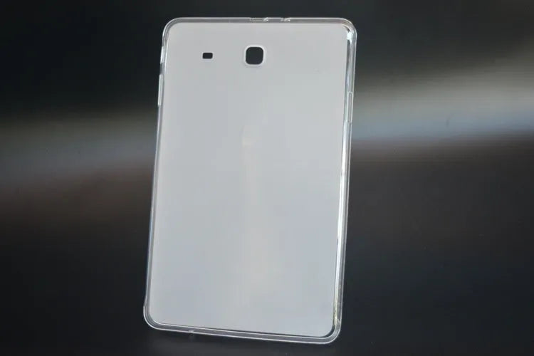 Ultra-thin transparent white silicone tablet case showing minimal protective coverage