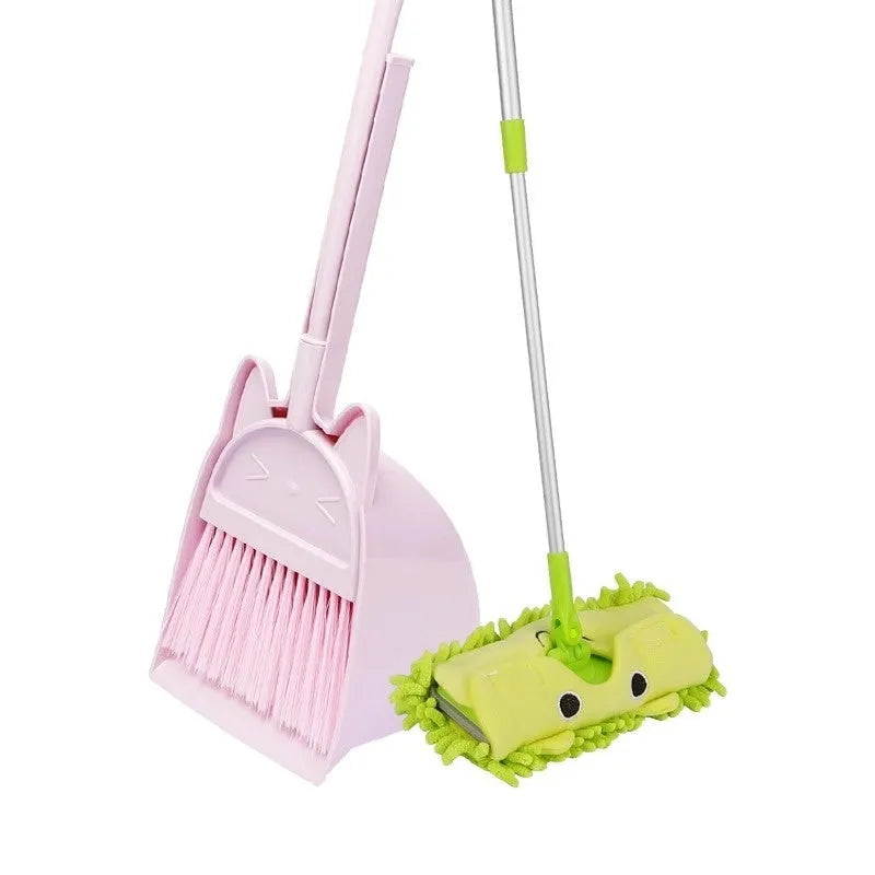 Purple broom and dustpan set with rotating head and brush holder