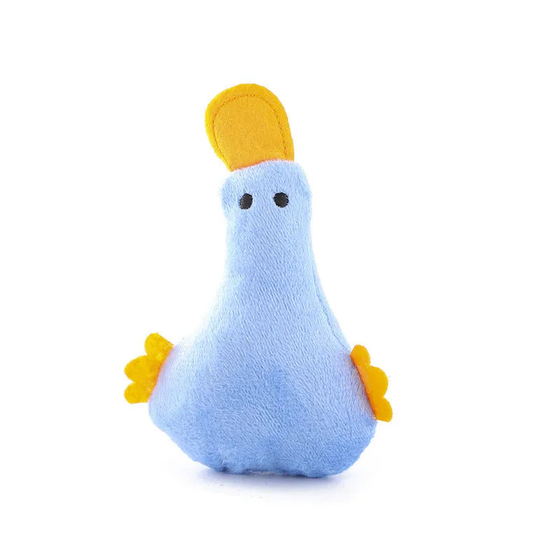 Plush duck pet toy with catnip and squeaker in blue colour