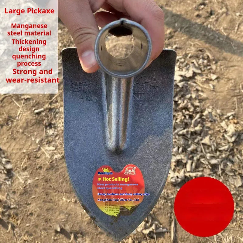 Agricultural pointed hoe with manganese steel quenched tip and stainless steel flat hoe head