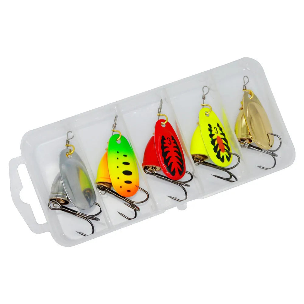 R composite rotating sequins copper bell fishing lure in 3# size showing seven colour options