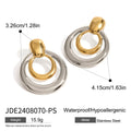 Golden round titanium steel hollow stud earrings with double layer construction and hypoallergenic properties