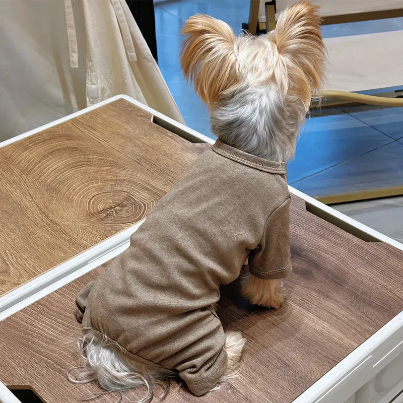 Four-legged cotton pet undershirt for small dogs, solid colour design, five sizes S-XXL
