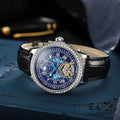 Men's stainless steel waterproof mechanical watch with round dial and butterfly clasp on wrist