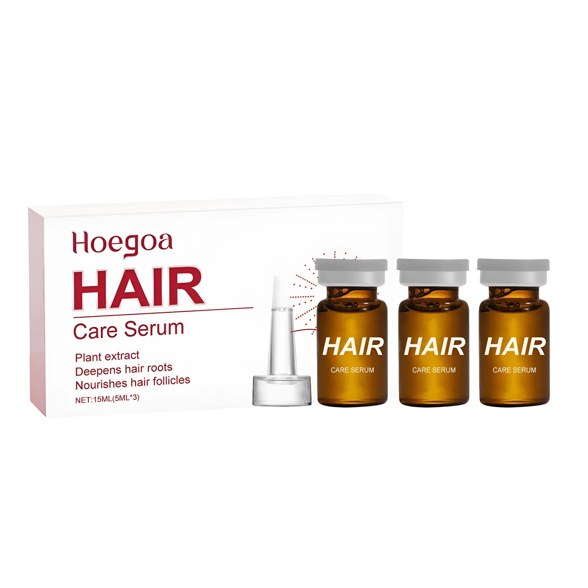 Three small 5ml vials of hair root liquid with ginger, rosemary and pumpkin seed oils for scalp care.