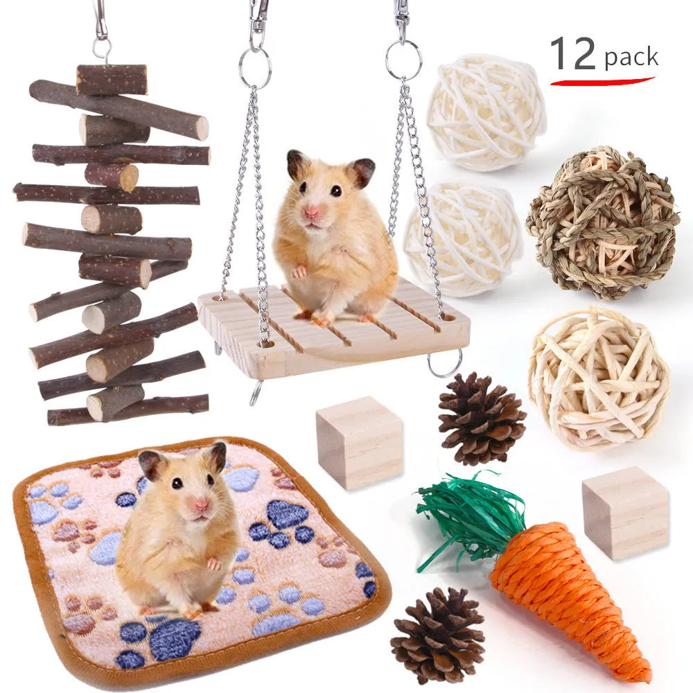 Wooden pet toy set combination for rabbits guinea pigs parrots with various enrichment items