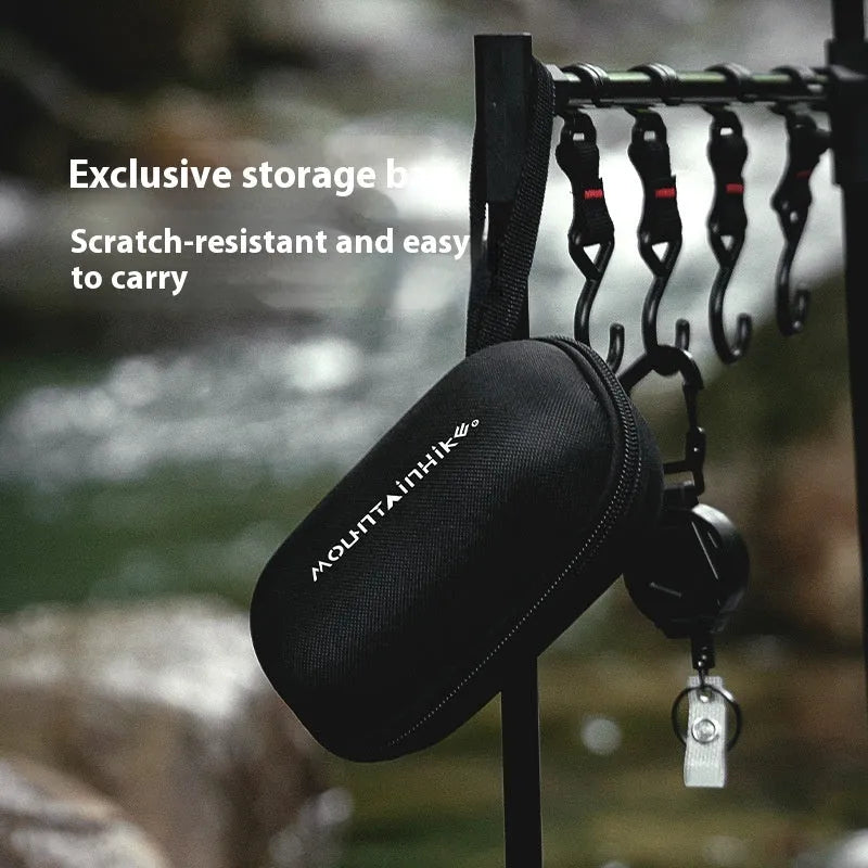 Hexagon foldable alcohol camping stove showing black colour option with dimensions