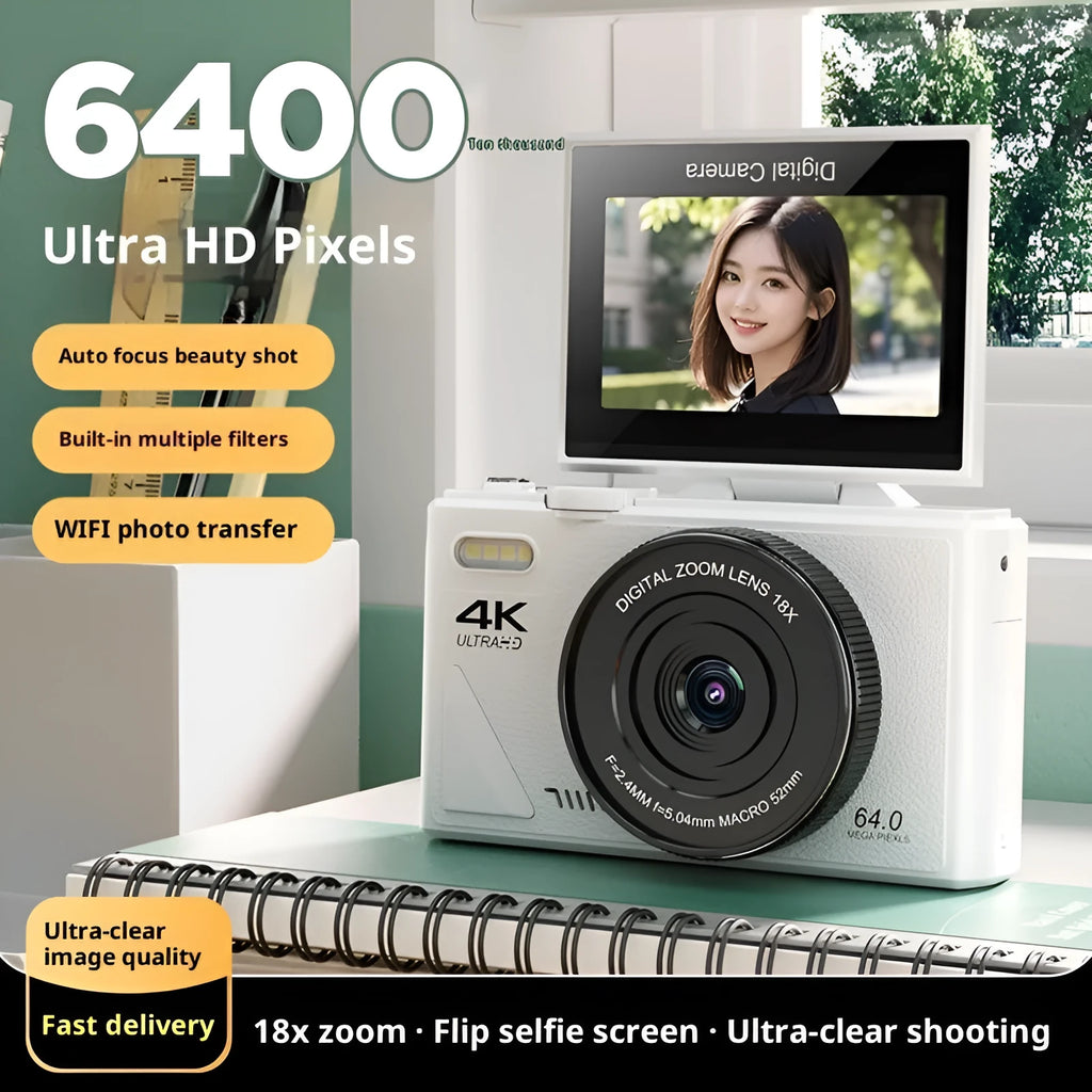 CCD HD digital camera with WiFi transmission in black, shown from front angle, compact plastic body