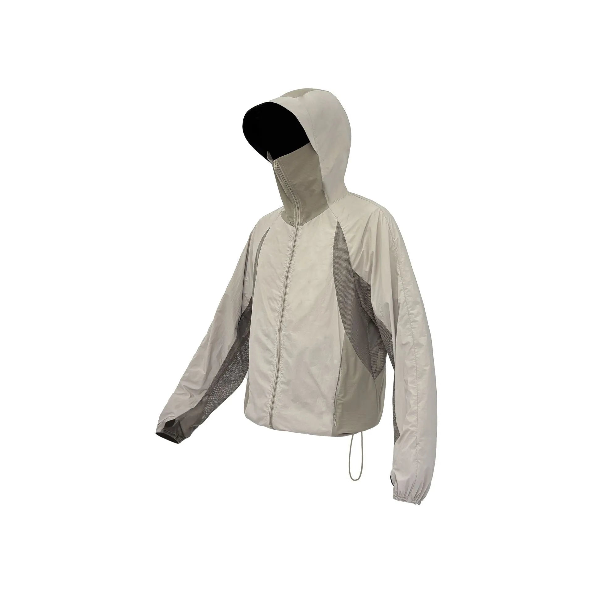Mesh-stitched sun protective clothing in desert brown, thin nylon fabric for UV protection.