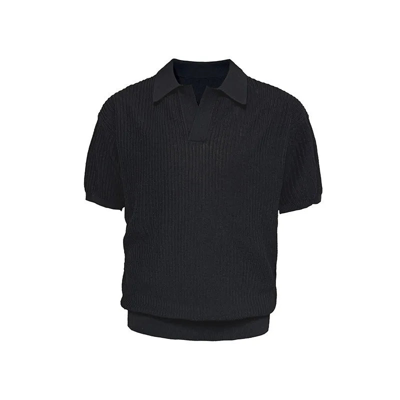 Men's loose fit polo shirt with business stripes in ice silk fabric, shown in creamy-white colour