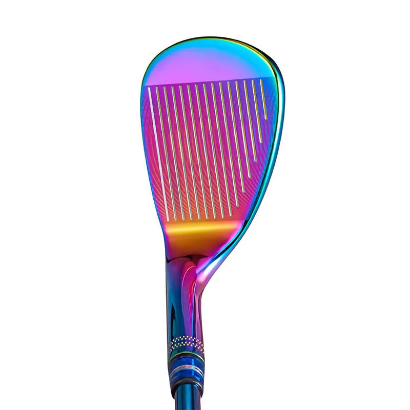 Forged golf wedge with blue casing, CNC eagle pattern face, natural rubber grip, 890mm length