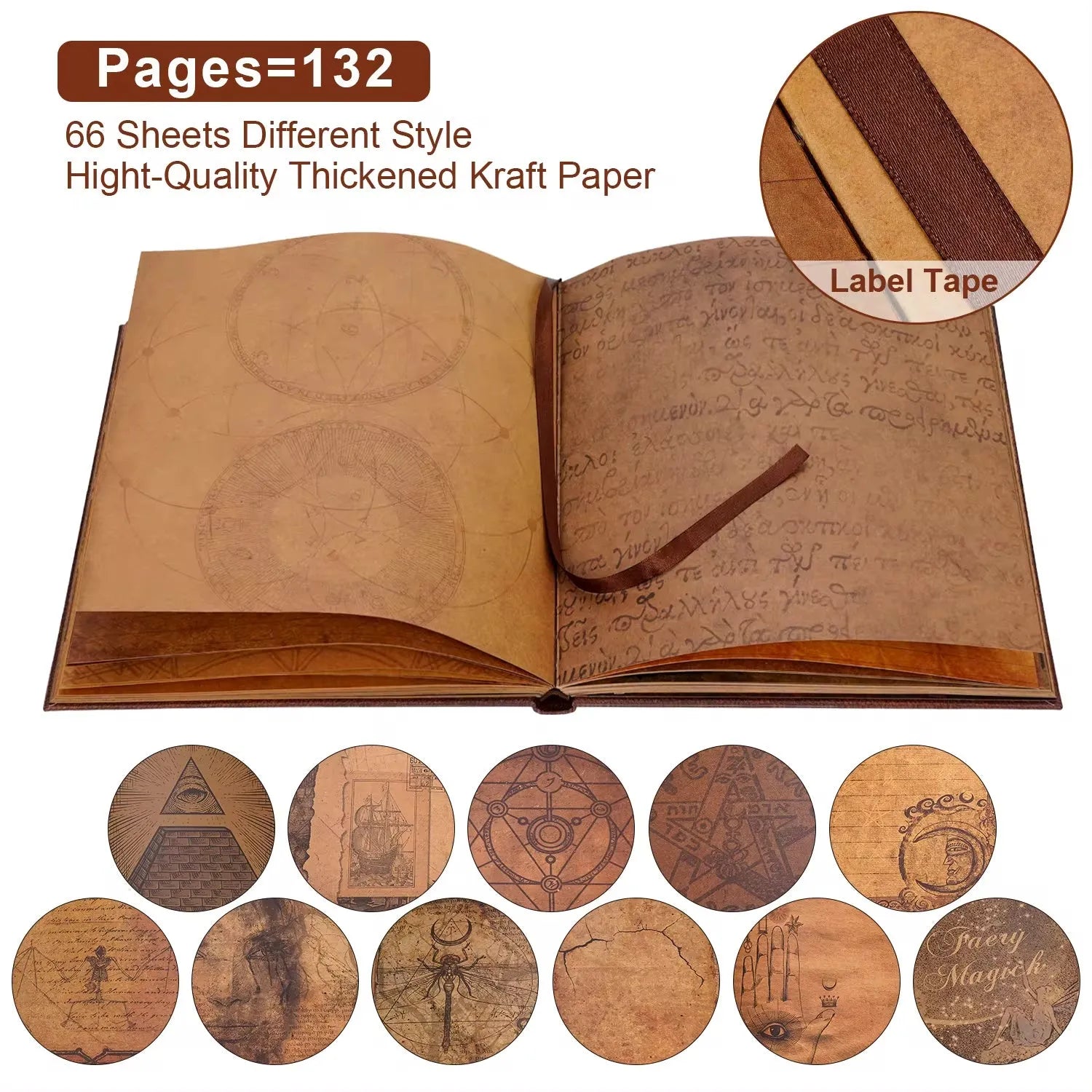 132-page retro constellation photo album with hard cardboard cover and kraft paper pages