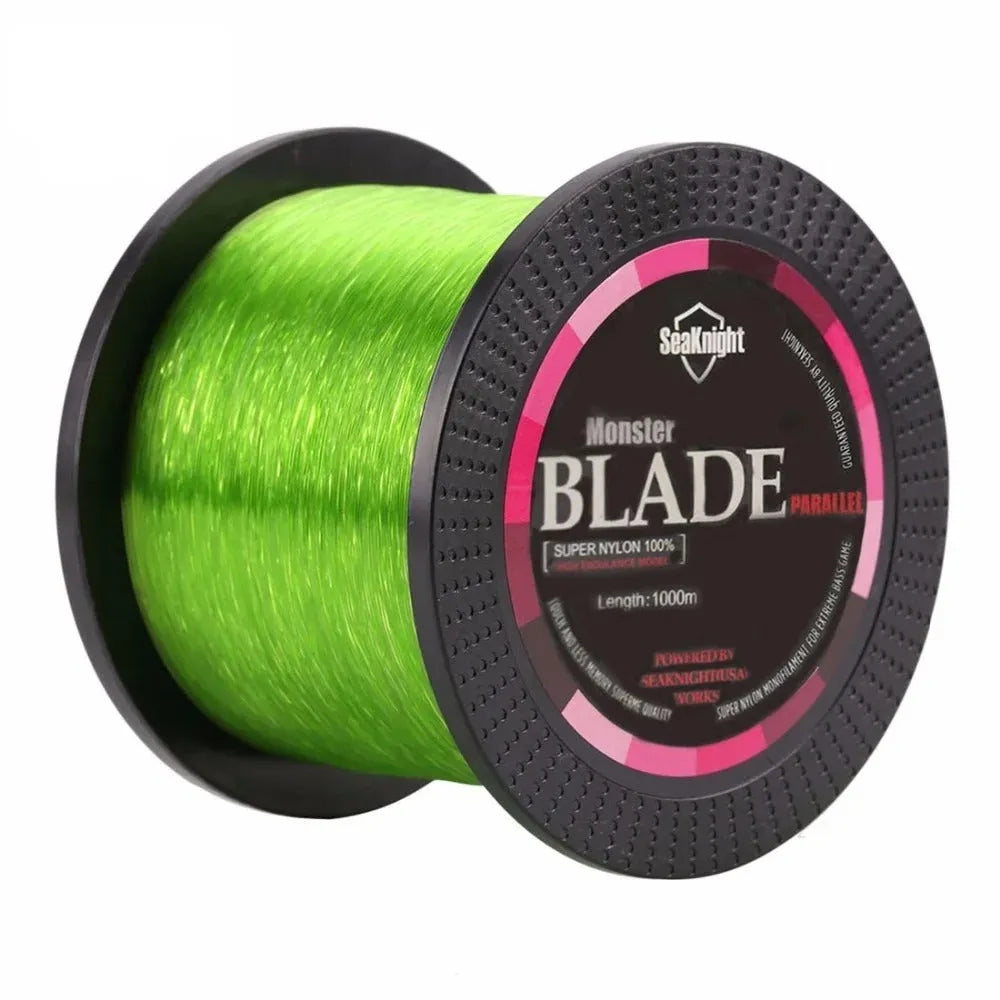 Seaknight 1000 M fishing line spool showing multiple colour options and diameter sizes for angling.