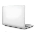 Frosted transparent black plastic protective case fitted on a MacBook Pro showing matte finish